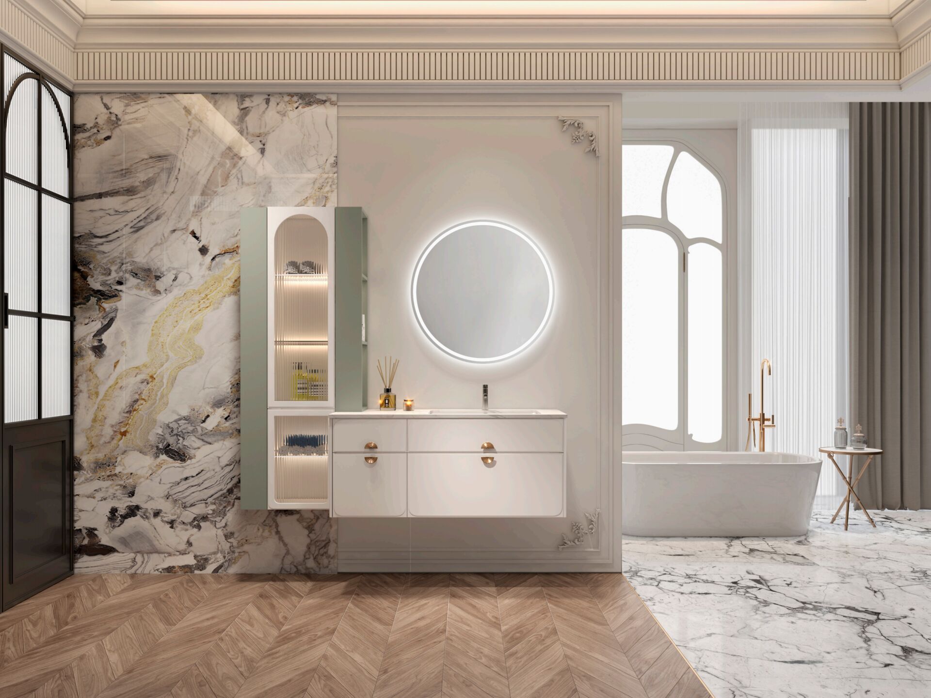 Tủ lavabo trong phòng tắm ốp đá
